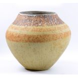 BETTY BLANDINO (1927-2011); a globular stoneware vessel with bands of mottled decoration to upper