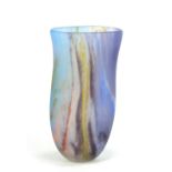 PAULINE SOLVEN; a blue glass vase with multicoloured detail and satin finish, made at the Cowdy