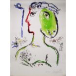 AFTER MARC CHAGALL; coloured print, abstract figure study, bearing signature and inscribed 'H.C', 70