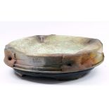 JEFF MINCHAM (born 1950); a large raku platter with incised decoration and copper green glaze to the