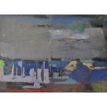 ATTRIBUTED TO ALICE VALENSTEIN (American, 1904-2002); acrylic on card, abstract scene, signed