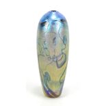 CARIN VON DREHLE; an iridescent torpedo shaped vase, signed and dated 1984 to base, height 26cm.