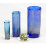 ISLE OF WIGHT; three 'Azurene' blue vases of graduated size, all with flame pontils, height of