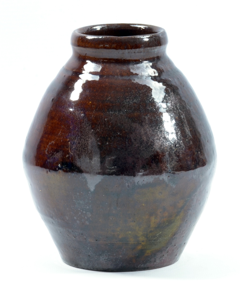 SYLVIA FOX-STRANGWAYS (1900-1975); a slipware vase covered in dark treacle glaze, impressed SFS mark