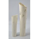 JOY TRPKOVIC (born 1950); two translucent porcelain cylinder vases decorated with poppies on the