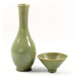 JAMES WALFORD (1913-2003); a stoneware vase covered in green ash glaze, impressed JW mark, height