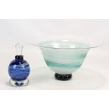 JANE CHARLES; a 'Thread' design frosted bowl with aqua and purple trailing to green moulded foot,