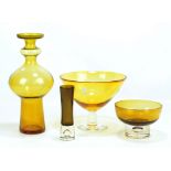 LINDEAN MILL; an amber and clear glass circular footed bowl, engraved 'LM93' to base, diameter 25.