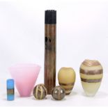 ADAM AARONSON; seven variously coloured and shaped 'Aaronson Noon' glass vases including tall