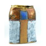 ROBIN WELCH (born 1936); a large oval stoneware bottle form decorated with blue squares and bands of