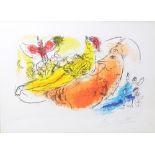 AFTER MARC CHAGALL; coloured print, figural scene, bearing signature and numbered 59/90, 35 x