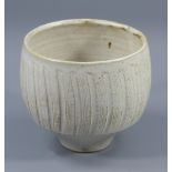 DAVID LEACH (1911-2005) for Lowerdown Pottery; a fluted stoneware bowl covered in pale grey glaze,