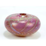 CARIN VON DREHLE; an iridescent pink trailed squat vase, signed and dated 1983 to base, height