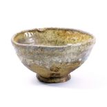 CHARLES BOUND (born 1939); a stoneware footed bowl, wood-fired, impressed marks, diameter 14cm.