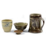 HARRY DAVIS (1910-1986) & MAY DAVIS (1914-1998) for Crowan Pottery; a stoneware mug, beaker, bowl