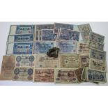 A small collection of mainly German hyperinflation bank notes, c1910,