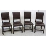 A set of four mid-to-late 20th century oak Puritan dining chairs with leatherette covers and