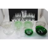 A group of lead crystal and moulded glass to include fruit bowls, sherry glasses, celery glass,