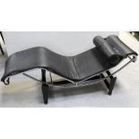 A mid-20th century black and chrome reclining chair, in the style of Cassina Le Corbusier,