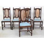 A set of five 1930s Carolean-style cane-back dining chairs (4+1).