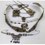 A quantity of white and yellow metal Afghan wedding and tribal jewellery to include a wide belt set