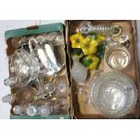 A quantity of antique crystal and cut glass to include Victorian decanter with ring-turned neck,