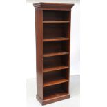 A modern mahogany open floor-standing bookcase with five adjustable shelves, height 184.5cm.