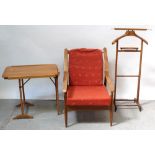 A c1960s Danish-style armchair, a small card table and an Edwardian suit holder (3).