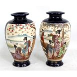 A pair of early 20th century Japanese Satsuma baluster vases decorated with female courtesans in