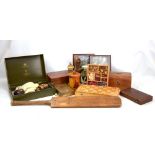A group of collectors' items including leather bound jewellery box with fitted interior, cased
