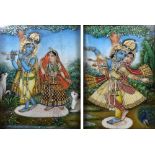 A pair of late 19th/early 20th century Indian gouache on ivory panels depicting Krishna and Radha,