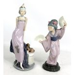 LLADRO; two figures depicting a 1930s flapper with dog and a geisha (2). Additional