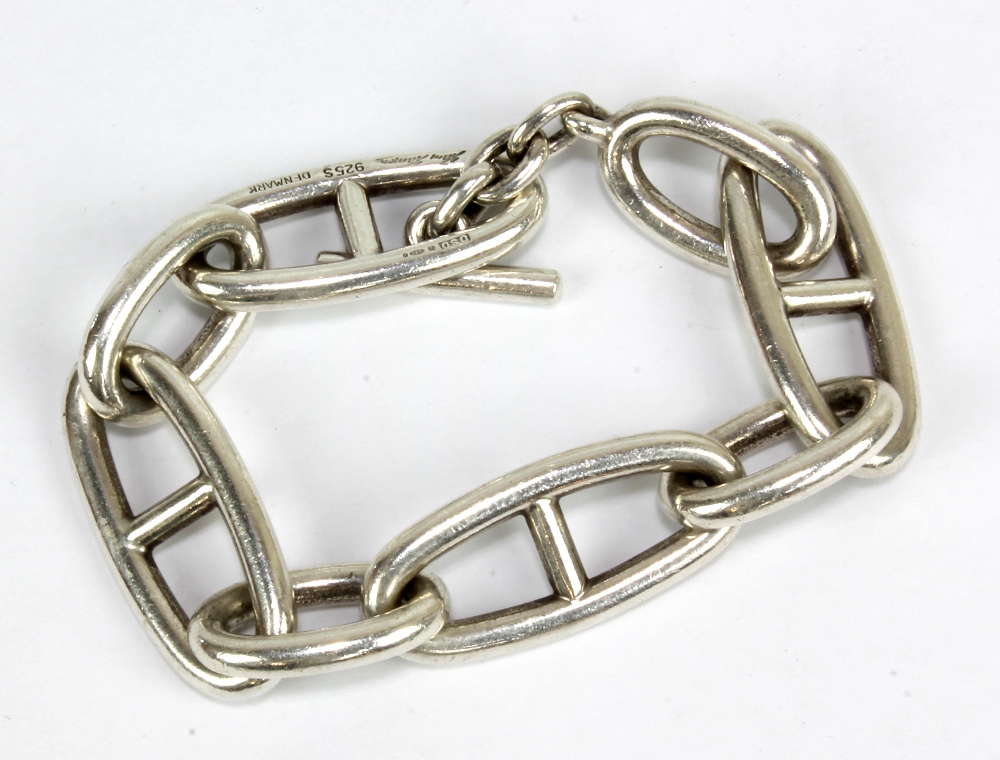 HANS HANSEN; a Danish silver chain link bracelet, stamped and with maker's 'signature', length 20cm,