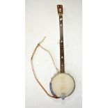 JOHN GREY & SONS OF LONDON; a long neck open back five string banjo with later inlaid mother of