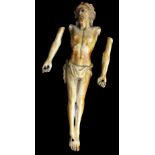 A carved ivory Corpus Christi, probably Italian 18th century, height 26.5cm (af).Additional