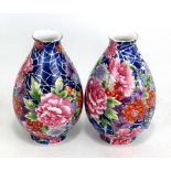 SHELLEY; a pair of 'Cloisonne' vases with enamelled floral decoration and marks to bases, height