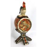 A Japanese Meiji period Satsuma koro in the form of a drum on a stand, the cover with cockerel