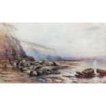 JOHN SYER (1815-1885); watercolour, coastal scene with couple fishing or shrimping to foreground and