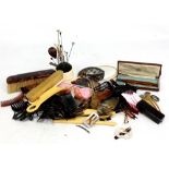 A group of dressing table and related items including hat pins, hair ornaments including