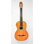MEINEL & HEROLD; an early 20th century parlour guitar with inlaid abalone detail to soundboard and