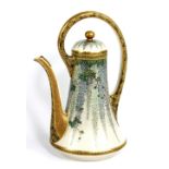 KINKOZAN; a fine Japanese Satsuma ewer and cover with elaborate loop handle, flared spout and body