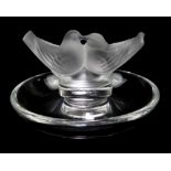 LALIQUE; a contemporary frosted and clear glass 'Clombes' pin dish, boxed with original small