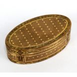 A 19th century French gilt metal snuff box of navette form, with detailed engraved decoration
