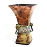 CHRISTOFLE & CLE; a 1920s coppered and white metal detailed 'Gu' vase in the Chinese Archaic