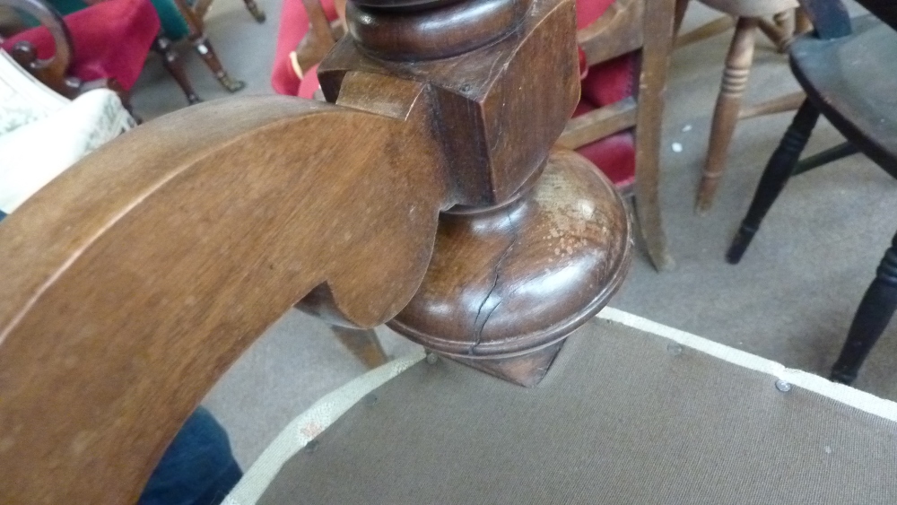 A William and Mary style walnut armchair, upholstered in paisley fabric, the scrolling arms above - Image 3 of 7