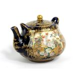 KINKOZAN; a Japanese Satsuma miniature teapot with simple moulded handles and twin opposing