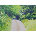 RICHARD THORN (contemporary); gouache, 'The Green Lane', signed, 41 x 35cm, framed and glazed.