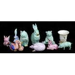HEREND; a group of porcelain figures and figure groups of animals to include a bear, height 9cm, a
