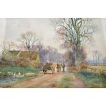 HENRY CHARLES FOX (1855-1929); watercolour, rural figural scene with horse and cart, signed and