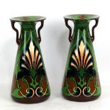 SHELLEY LATE FOLEY; a pair of 'Intarsio' 'Peacock Feather' pattern tapered vases with flared rims,